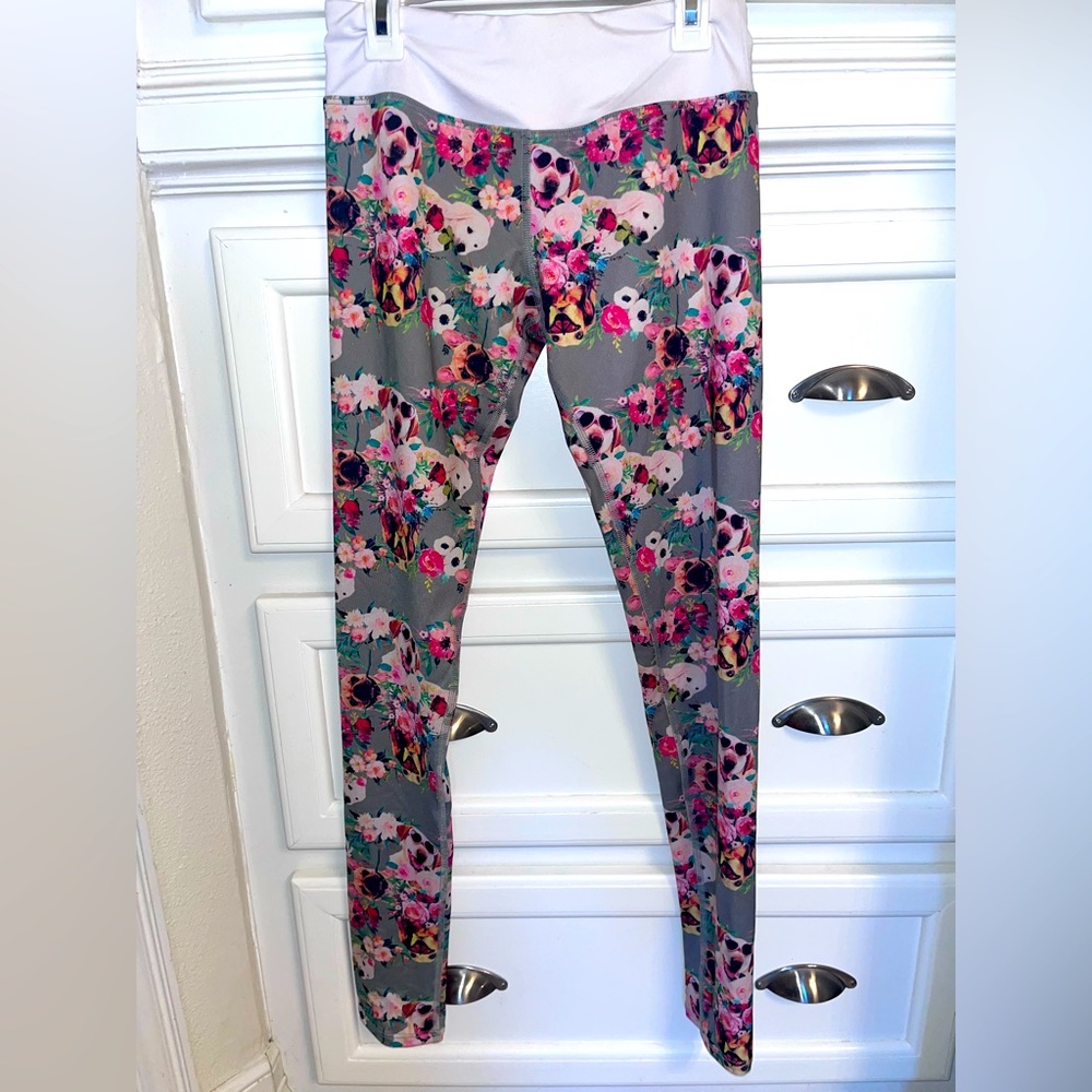 Gray with Pink Puppies Yoga Pants